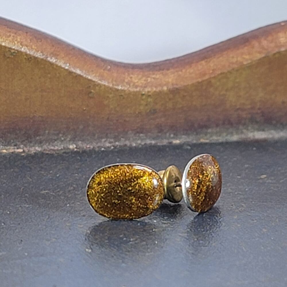 Elegant Gold Glitter Stud Earrings with Brass Post, Chic and Timeless Design